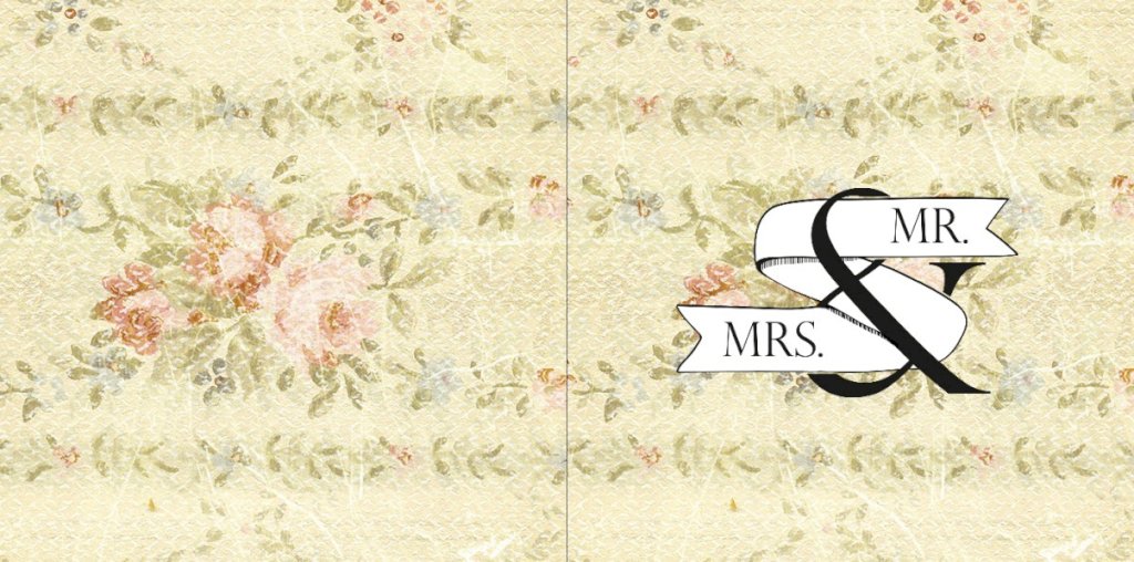Trouwkaart Mr & Mrs met bloemmotief op oud papier look