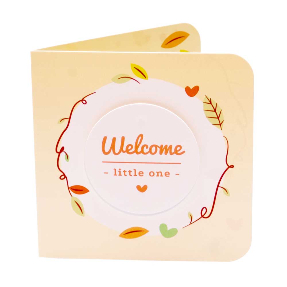 Geboortekaartje wit bord met Welcome little one.