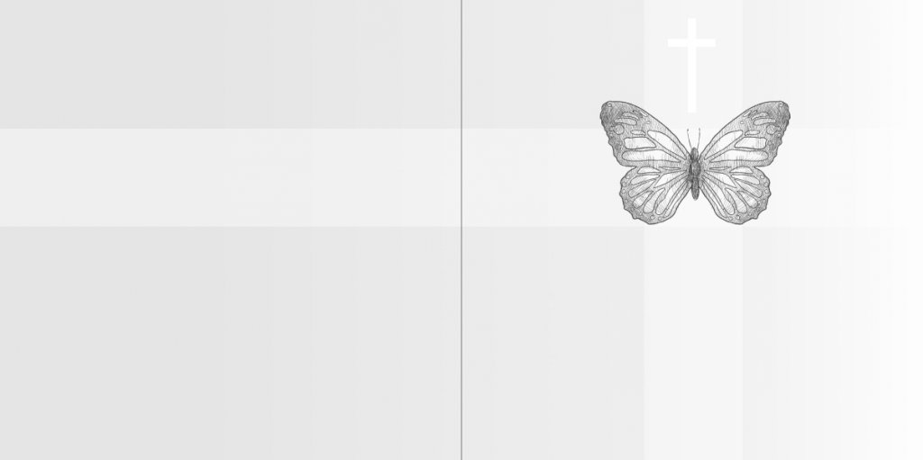 Rouwkaart vlinder met kruisje.
