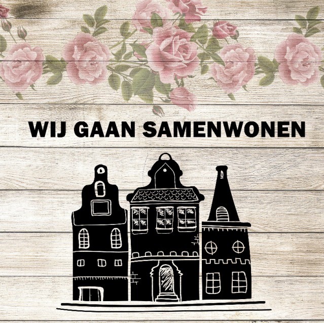 Samenwonen kaartje Hollandse huisjes op hout.
