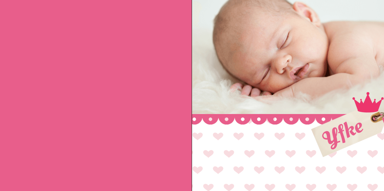Geboortekaartje foto en roze hartjes.