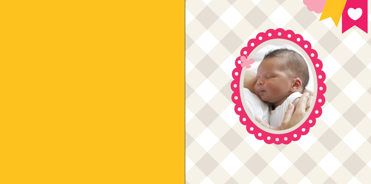 Geboortekaartje foto met fel roze rand.
