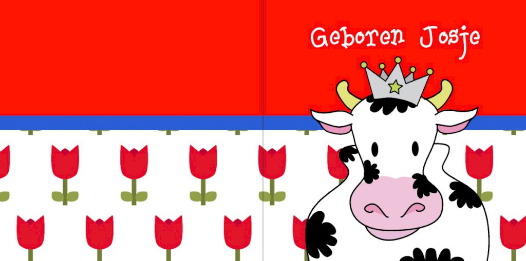 Hollands kaartje met koe en tulpen.