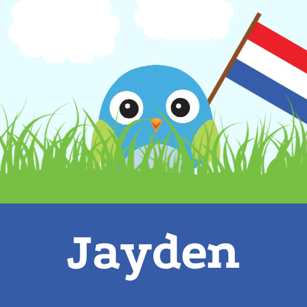 Geboortekaartje Hollands blauw vogeltje in gras.