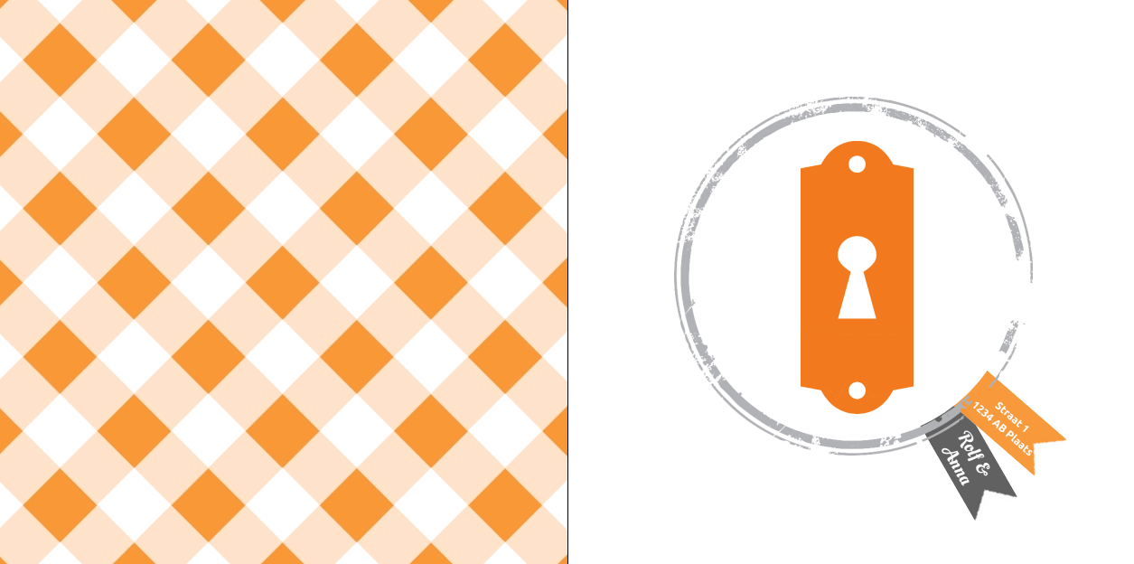 Verhuiskaart oranje sleutelgat op wit.
