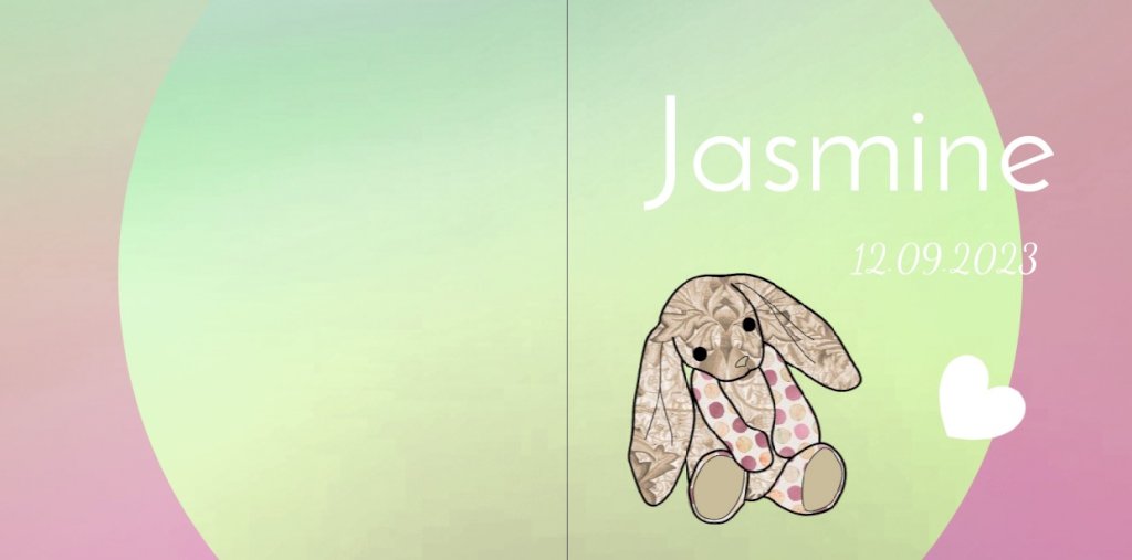 Geboortekaartje met lief gekleurd konijntje.